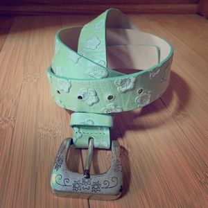 Floral leather belt with brass buckle ~ M